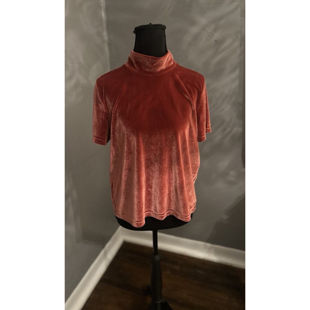 Madewell Women’s Mock Neck Short Sleeves Velvet Fall Orange‎ Top In Size M